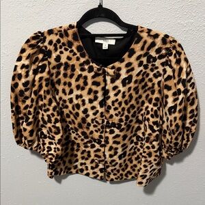 Leopard Print Puff Sleeve Blouse